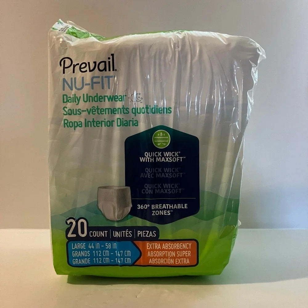 Prevail Nu-Fit - Adult Daily Underwear - Unisex -‎ Size Large - Pack of 20 - New